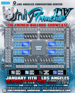 Onlyfrenchies 4 french bulldog showcase meet up Los Angeles booth layout